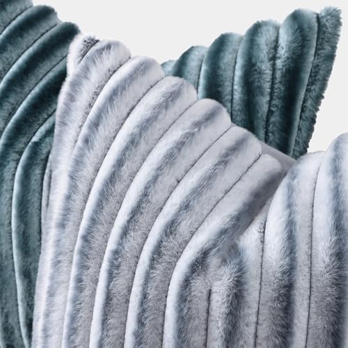 decorUhome Fall Faux Fur Throw Pillow Covers 26x26 Set of 2 Blue Grey - Image 2
