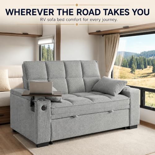 65" Sleeper Sofa Bed, 3-in-1 Convertible Pull-Out Loveseat - Image 7