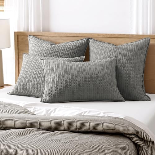 Decorative Waffle Euro Sham Pillow Covers 24x24 Dark Grey 2 Pack - Image 2