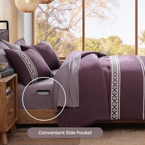 MaiRêve Embroidery Queen Comforter Set 7 Pieces Purple Western Bed in a Bag - Image 5