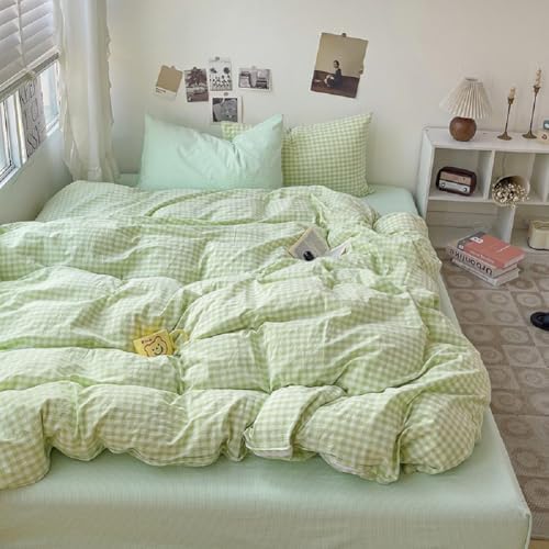 LifeTB Green Gingham Comforter Set King 3 Pieces Green Plaid Grid Bedding - Image 3