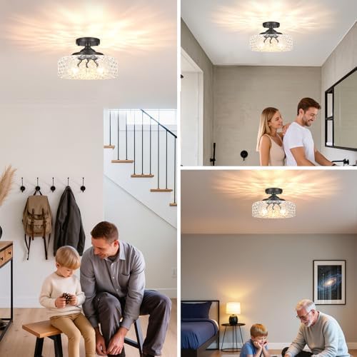 Black Semi Flush Mount Ceiling Light, 3-Light Ceiling Light - Image 4