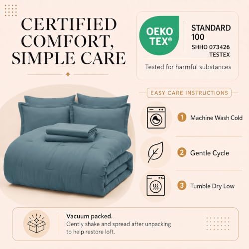 CozyLux King Size Comforter Set Mineral Blue, 7 Pieces Bed in a Bag - Image 6