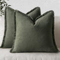 MIULEE Boho Linen Fringe Decorative Throw Pillow Covers Rifle Green 18x18 by MIULEE