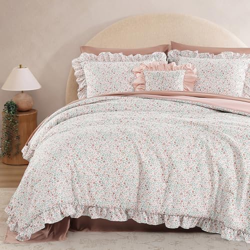 BLOOMHAVEN Full Size Comforter Sets-7 Pieces Floral Ruffle Bedding Set by BLOOMHAVEN