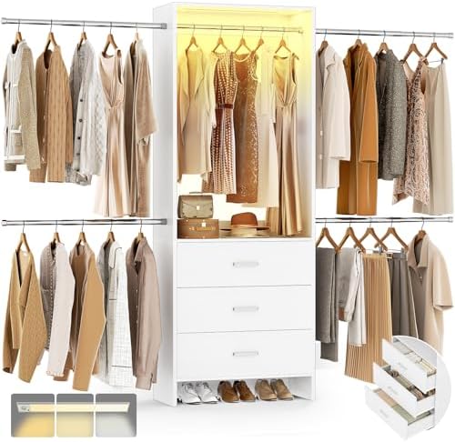 Aheaplus Closet System with Motion-Sensing Light, 3 Wooden Drawers and 4 by Aheaplus