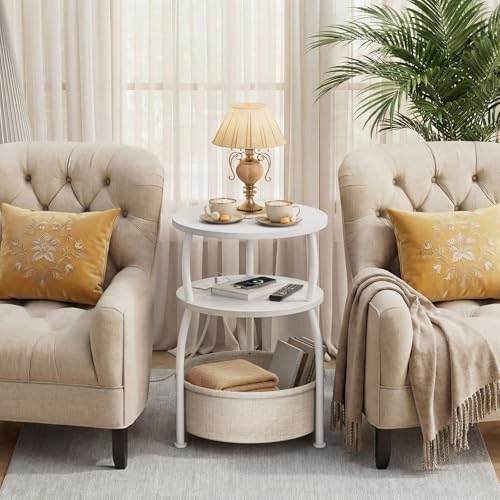 Round Side Table with Charging Station, USB Type C Port - Image 2