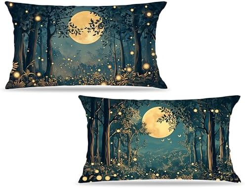 Rustic William Morris Inspired Night Moon Forest Decor Pillow Covers 20x12 Set by Unknown