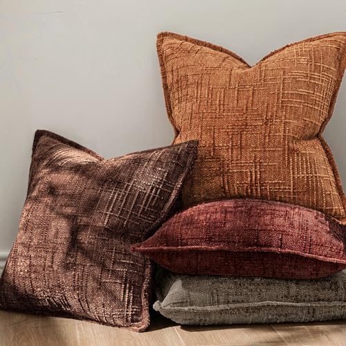 MIULEE Slubby Textured Decorative Fall Throw Pillow Covers Rust 18x18 - Image 4
