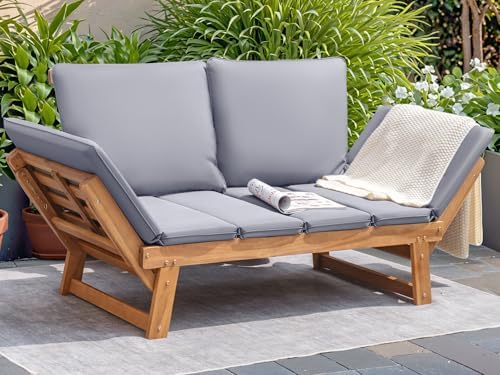Devoko Outdoor Couch Acacia Wood Outdoor Sofa Balcony Furniture by DEVOKO