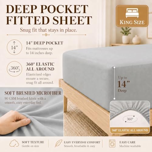 CozyLux King Size Comforter Set Light Grey - Image 5
