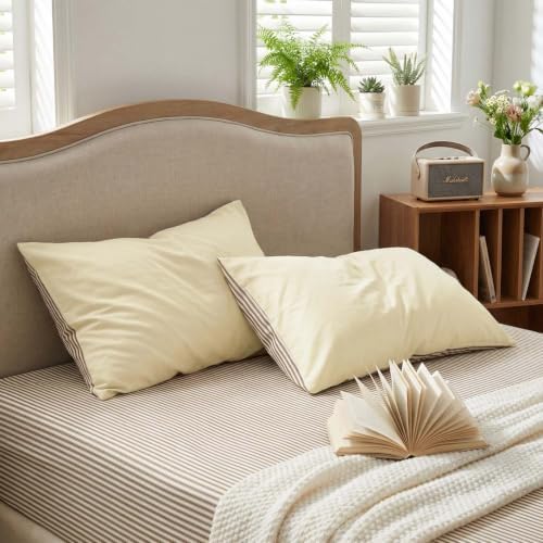 Nayoroom Striped Comforter Set Queen Reversible Yellow Brown Stripe Bedding - Image 7