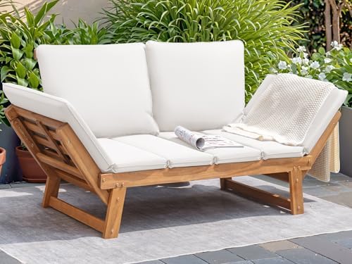 Devoko Outdoor Couch Acacia Wood Outdoor Sofa Balcony Furniture by DEVOKO