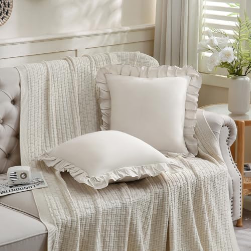 Merryword Beige Pillowcases 18x18 Throw Pillow Covers Pack of 2 Soft Microfiber - Image 2