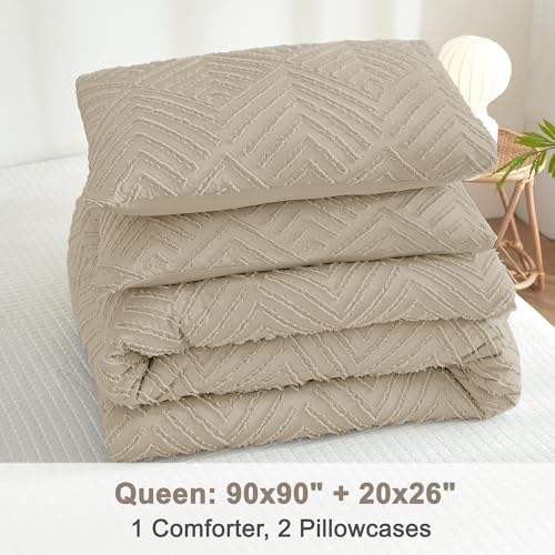 Litanika Queen Size Comforter Set, 3 Pieces Wheat Tufted Boho Bedding Set - Image 6