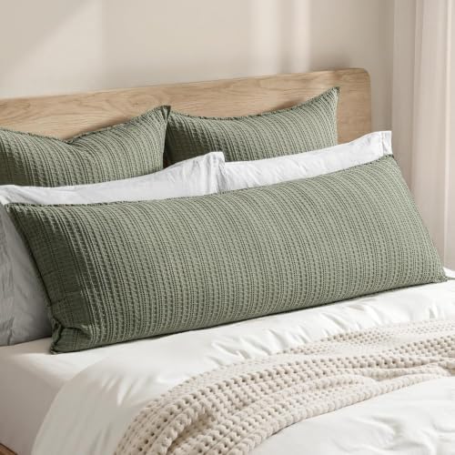 Decorative Waffle Lumbar Pillow Cover 14x36 Olive Green No Instert by Woaboy