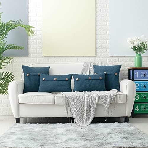 HWY 50 Blue Chenille Throw Pillow Covers 16x16 Inch Buttons Pack of 2 - Image 6