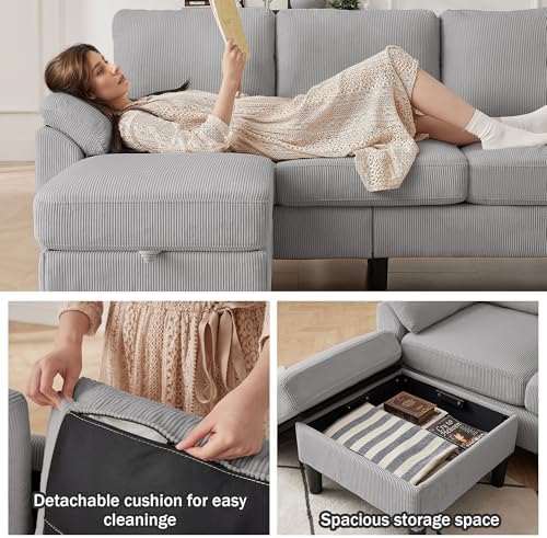 79.72" Light Grey Corduroy Sofa Set - Image 7