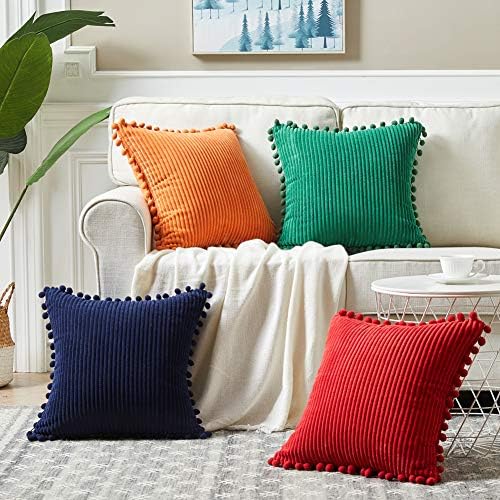 Fancy Homi Pack of 2 Corduroy Navy Blue Decorative Throw Pillow Covers - Image 6