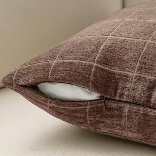 MIULEE Reddish Brown Plaid Fall Euro Throw Pillow Covers 22x22 Set of 2 - Image 7