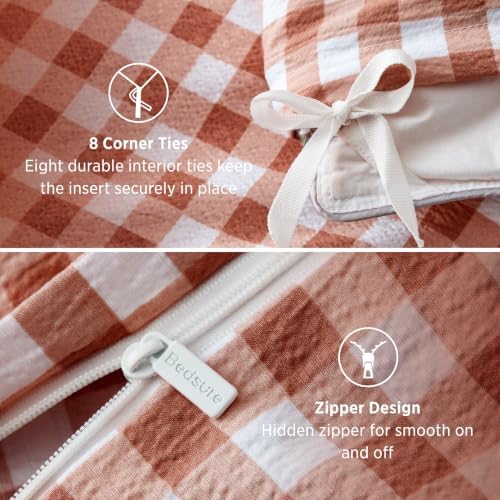 Bedsure Gingham Ruffle Duvet Cover Set, Cotton-Like Bed, Terracotta - Image 5