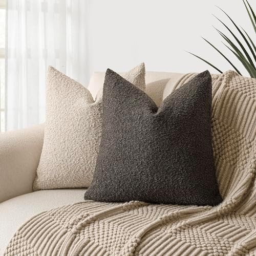 Foindtower Decorative Textured Boucle Throw Pillow Covers 20x20 Dark Brown - Image 5