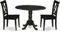 East West Furniture DLCL3-BLK-W 3 Piece Kitchen Table Set for Small Spaces Contains a Round Dining Room Table with Dropleaf and 2 Solid Wood Seat Chairs, 42x42 Inch, Black