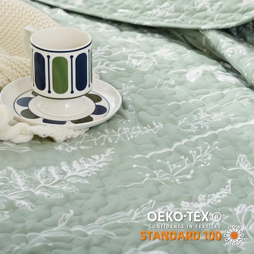 Quilt King Size, Sage Green Quilt Floral Bedspread 3 Pcs Bedding Set - Image 2