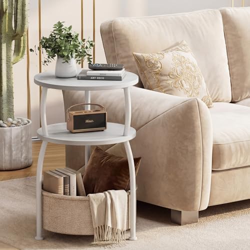 Round Side Table with Storage Basket, End Table Living Room - Image 2