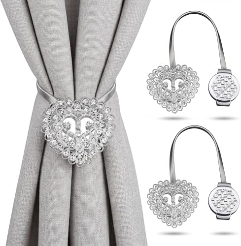 2 Pack Crystal Heart Magnetic Curtain Tiebacks Window Holdback Buckles by Mikomer