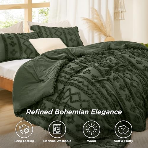 Bedsure Boho Comforter Set Full, Bedroom Decor Bedding Set Olive Green - Image 4