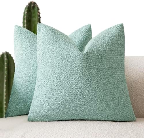 Foindtower Decorative Textured Boucle Throw Pillow Covers 26x26 Aqua Blue by Foindtower