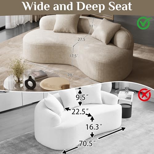 79" Curved Chenille Loveseat, Deep Seat Cloud Couch, Light Brown - Image 4