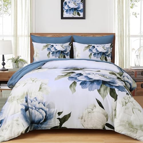 Blue Twin Comforter Set 5 Piece Bed in a Bag Twin Size, Soft Microfiber by Dobuyly