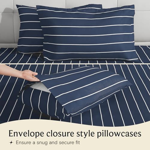 Twin Size Striped Sheets, Deep Pocket 3PC Cooling Breathable Bed Sheet Set - Image 4