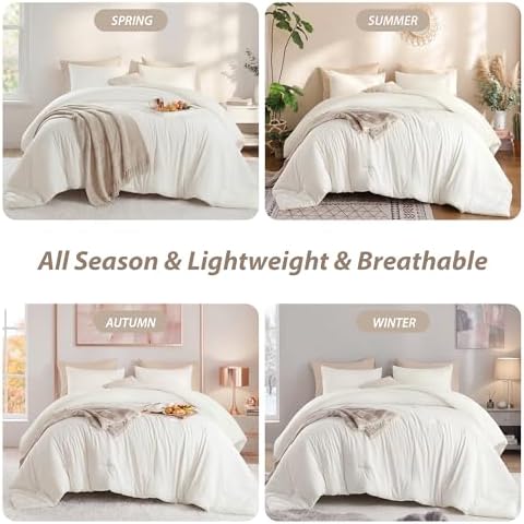 weigelia Cream Comforter Set Queen Size, All Season Lightweight Bedding Set - Image 6