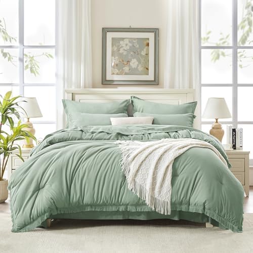 Andency Full Comforter Set, 7 Pieces Sage Green Bedding - Image 4