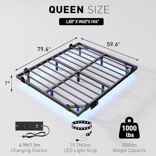 qimamo Floating Queen Bed Frame, 7 Inch Metal Platform Bed - Image 2