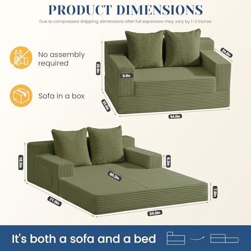 Convertible Sofa Bed, Small Boneless Couch & Boneless Loveseat, Pull Out Couch - Image 3
