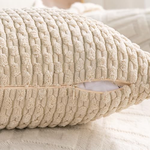 Set of 4 Beige Decorative Throw Pillow Covers 22x22 Inch Corduroy Pillow Covers - Image 5