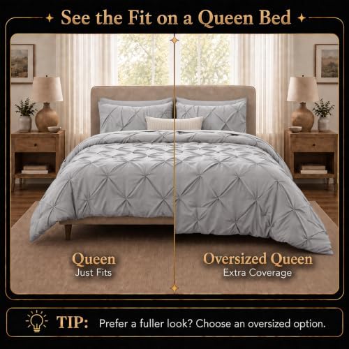 CozyLux Queen Comforter Set French Grey, 7 Pieces Pintuck Bed in a Bag - Image 2