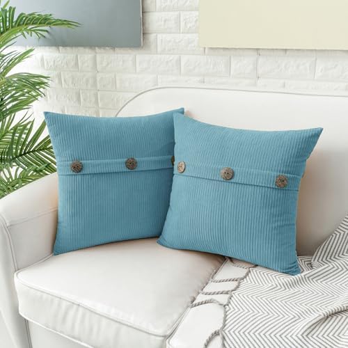 HWY 50 Smoke Blue Chenille Throw Pillow Covers 16x16 Inch Buttons Pack of 2 - Image 3