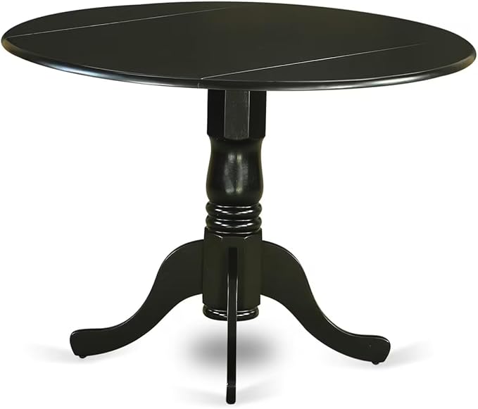 East West Furniture DLSI3-BLK-21 3 Piece Dining Table Set for Small Spaces Contains a Round Dining Room Table with Dropleaf and 2 Blue Linen Fabric Parsons Chairs, 42x42 Inch, Black