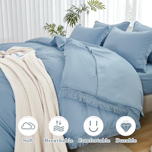 Andency Queen Comforter Set, 7 Pieces Grayish Blue Bedding - Image 3