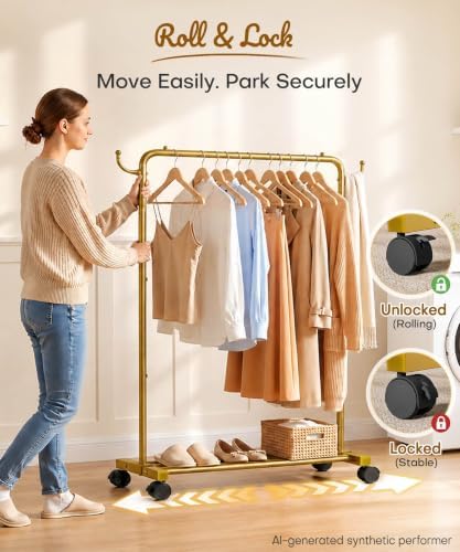 Homde Portable Clothes Rack for Bedroom: 4 Lockable Wheel Move Room-to-Room - Image 5