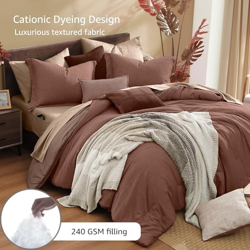 Monbix California King Comforter Set 7 Pieces Terracotta Bed in a Bag - Image 3