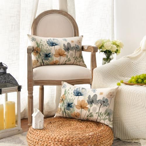 AVOIN colorlife Poppy Chinoiserie Flowers Pillow Covers 12x20 Inch Set of 2 - Image 2