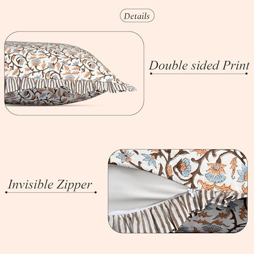 Ridhi Brown Meadow Vine Block Print Ruffle Pillow Sham 36x14 Inch Set of 1 - Image 3