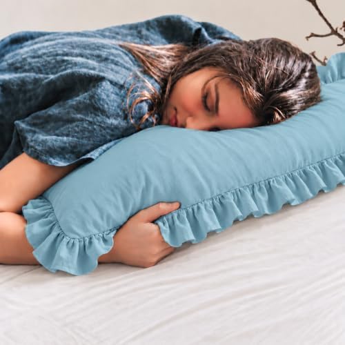 Dusty Blue Body Pillow Cover 20x54inches Long Pillowcase Ruffled Fringe Decor - Image 3
