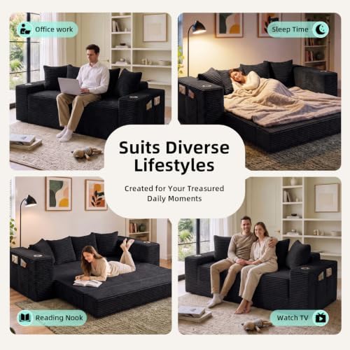 77" Convertible Futon Sofa Bed, Boneless Couch - Image 4